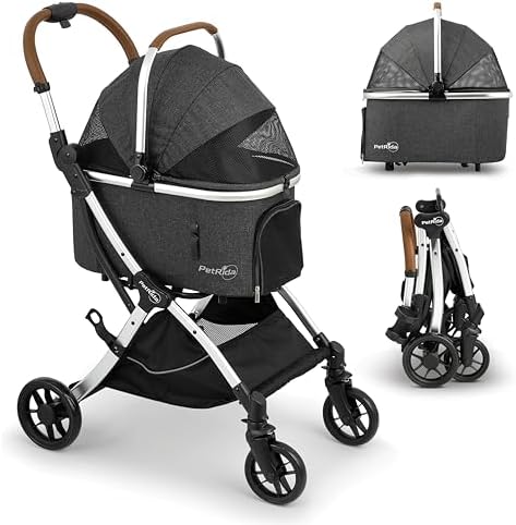 Dog Stroller with Detachable Carrier for Small Dogs & Cats, Gray