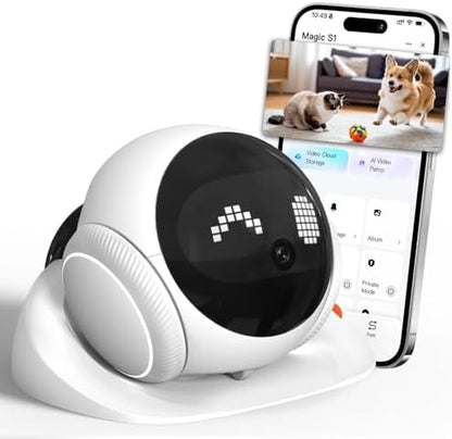 1080P Moving Pet Robot Camera, Smart Home Security Robot with Auto Tracking, Night Vision, 2-Way Audio, Auto-Recharge, Motion Alerts, App Control for Pet, Baby & Elderly Care, White