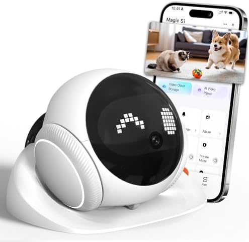 1080P Moving Pet Robot Camera, Smart Home Security Robot with Auto Tracking, Night Vision, 2-Way Audio, Auto-Recharge, Motion Alerts, App Control for Pet, Baby & Elderly Care, White
