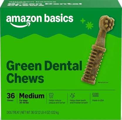 Amazon Basics Dental Dog Treats to Help Clean Teeth & Freshen Breath for Medium Dogs, Unflavored, Per Pack: 36 Count, 2.25 pounds (Previously Wag)
