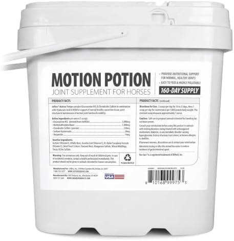 Jeffers Motion Potion Horse Joint Supplement Pellets – Glucosamine HCL, MSM, Chondroitin, Hyaluronic Acid, Vitamin C & E, Daily Equine Support for Senior & Active Horses – 10 lbs, 160 Day Supply