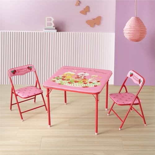 Idea Nuova 3-Piece Furniture Set with 1 Square Table & 2 Folding Chairs for Kids, Strawberry Shortcake