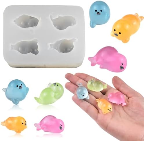 Cute Tiny Seal Figurines Silicone Mold Micro Dollhouse Ocean Animal Epoxy Casting Mold for DIY Resin Art Fairy Garden Miniatures Landscape Crafts Decor(4 Designs)