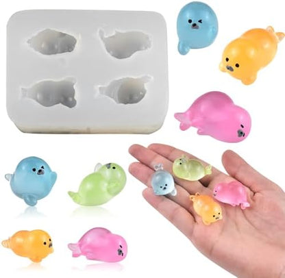 Cute Tiny Seal Figurines Silicone Mold Micro Dollhouse Ocean Animal Epoxy Casting Mold for DIY Resin Art Fairy Garden Miniatures Landscape Crafts Decor(4 Designs)
