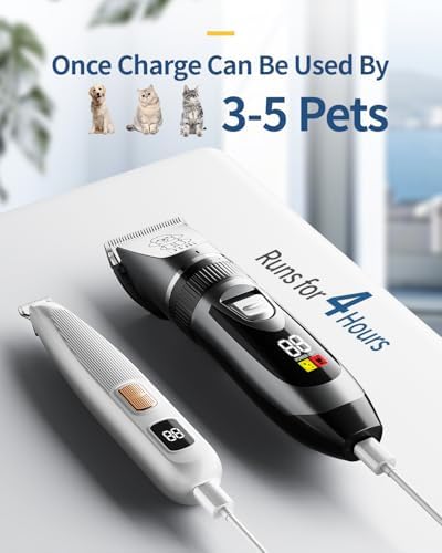 iBTC Dog Clippers and Paw Trimmer Kit 2 in 1 Low Noise Cordless Dog Clippers for Grooming Pet Hair Trimmers for Small and Large Dogs Cats Animals(Grey and White Set)
