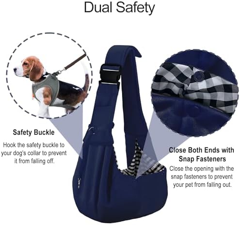 PETLOFT Reversible Dog Cat Sling Carrier, Small Dog Carrier, Adjustable Dog Sling, Hands Free Cross Body Carrier with Collar Hook for Dog/Cat/Bunny up to 11lb (Blue)