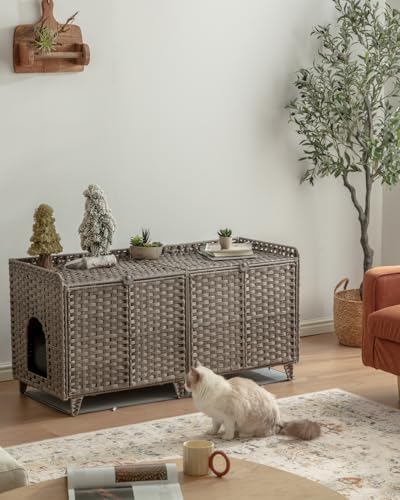 SETVSON Cat Litter Box Enclosure for 2 Cats, Double Room Cabinet, Gray