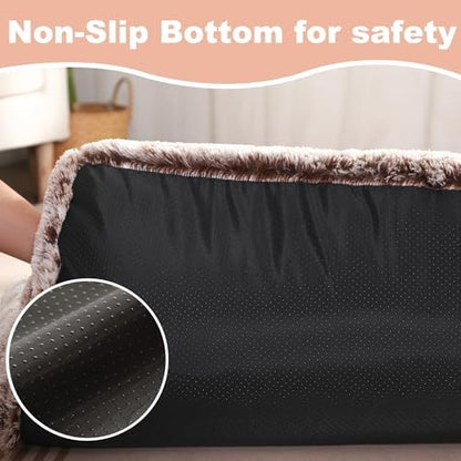 Bedfolks Waterproof Dog Crate Bed, Plush Dog Kennel Pad with Removable Washable Cover, Faux Fur, 17"x12", Brown