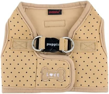 Puppia Dotty Dog Vest Harness B (Step-in) Fashionable Polka Dot Pattern Spring Summer Harness for Small Dogs, Beige, Medium