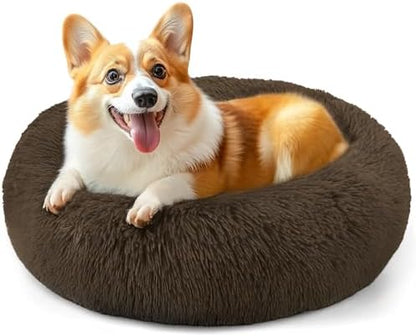28in Large Dog Bed, Calming Donut Bed for Puppy and Kitten (Coffee)