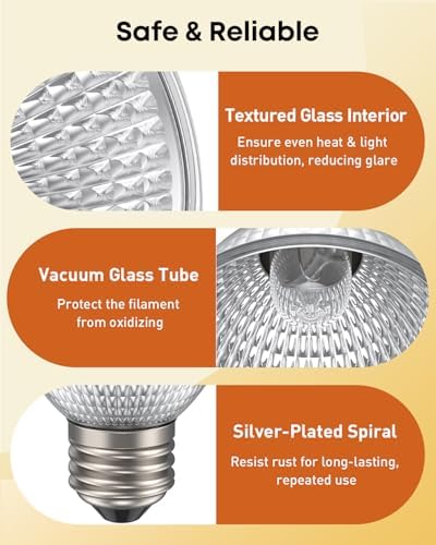 Pawfly 4 Pcs Heat Lamp Bulbs for Reptiles, 50 W UVA UVB Bulb, Reptile Heat Bulb Replacement, Turtle Lamp for Turtle Tank, Turtle Light for Bearded Dragon, Tortoise, Lizard & Chameleon