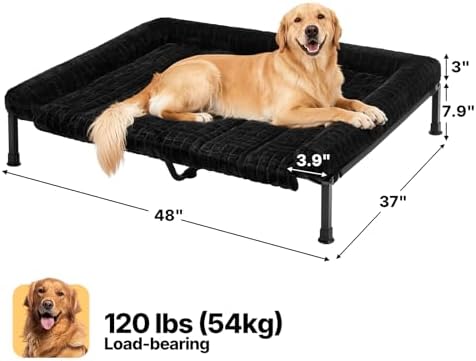 Veehoo Elevated Dog Bed with Fluffy Plush Bolster Cushion, Dog Couch Bed