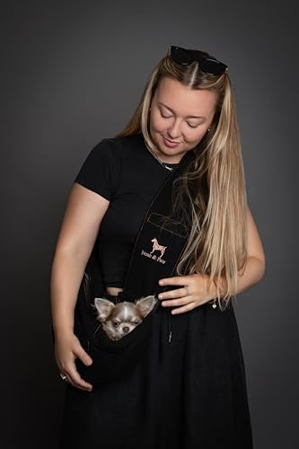 Noah & Paw Dog Sling Carrier for Small Dogs 3-10lb, Dog Sling for Small Dogs and Cats, Dog Carrier with Adjustable Padded Strap, Vegan Denim Lined with Fur, 3X Safety Features, Machine Washable