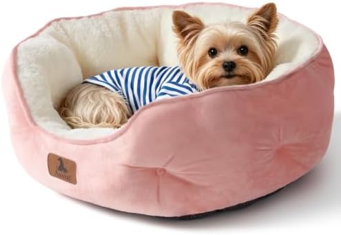 Asvin Medium Dog Bed for Medium Dogs, Cat Beds for Indoor Cats, Pet Bed for Puppy and Kitty, Extra Soft & Machine Washable with Anti-Slip & Water-Resistant Oxford Bottom, Pink, 25 inches