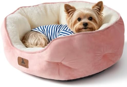 Asvin Medium Dog Bed for Medium Dogs, Cat Beds for Indoor Cats, Pet Bed for Puppy and Kitty, Extra Soft & Machine Washable with Anti-Slip & Water-Resistant Oxford Bottom, Pink, 25 inches