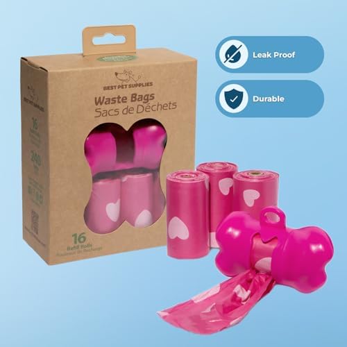 Best Pet Supplies Poop Bags for Dogs - Pink Heart, 240 Count