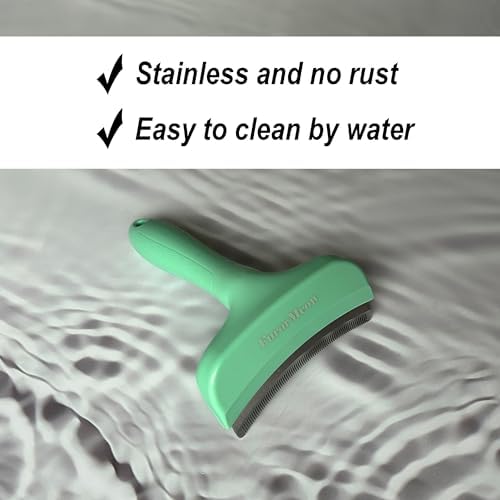 Pet Deshedding Tool with Curve Blade, Cat Grooming Brush, Tight V-shaped Teeth Shedding Comb for Cats and Dogs (Green, Large)