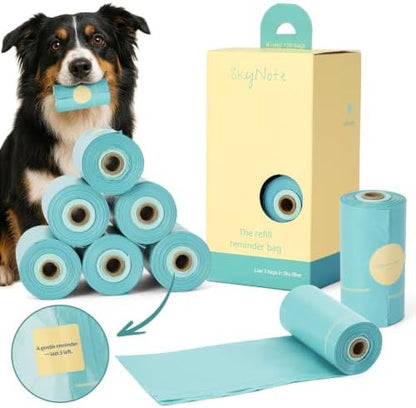 SkyNote Dog Poop Bag Rolls - Last 3 in Sky Blue Refill Reminder Waste Bag Unscented Eco-Friendly Leakproof Pet Doggie Puppy Cat Litter Bags 120 Counts for Walking Travel Home