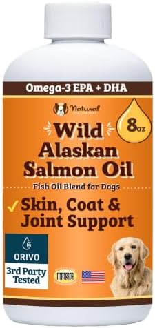 Natural Dog Company Wild Alaskan Salmon Oil for Dogs & Puppies - Omega 3 Fish Oil Supplement for Small Dogs with EPA & DHA, Trial Size Skin, Coat, Joint & Heart Support, 8 oz
