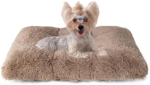 EHEYCIGA Fluffy Dog Crate Bed for Small Dogs, Plush Crate Pad, Camel