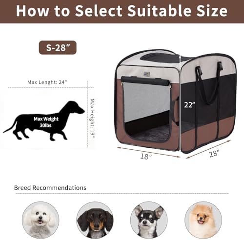 DONORO Dog Kennels and Crates for Medium Dogs, Portable Pop Up Indoor Pet Cage with Sturdy Wire Frame, Collapsible Travel Crate Soft Sided Cat Bag Escape Proof (Brown, 28.0" L x 18.0" W x 22.0" H)