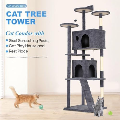 FDW | 81" Cat Tree Tower | Dark Gray | Multi-Level Indoor Activity Center