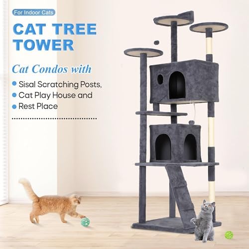 FDW | 81" Cat Tree Tower | Dark Gray | Multi-Level Indoor Activity Center