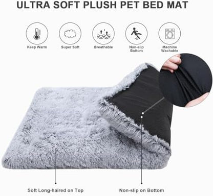 Small Dog Bed Crate Pad 24", Washable Puppy Beds, Plush Pet Mat Grey