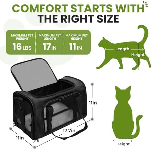 Soft-Sided Cat Carrier 18x11x11 in Expandable Travel Pet Bag 15LBS