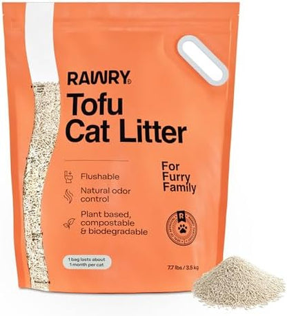 Rawry Tofu Cat Litter, Flushable, Fast Clumping, Unscented, 7.7 lb Bag