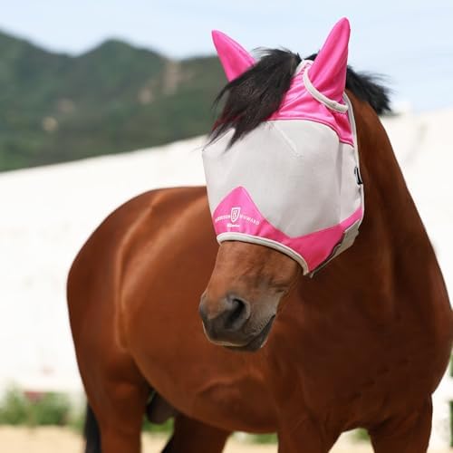 Harrison Howard Half Face Horse Fly Mask UV Protection and Breathable for Equine Use Comfortable Magenta S
