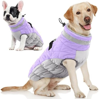 AOFITEE Dog Coat Warm Fleece Dog Winter Coat with Harness for Large Dogs