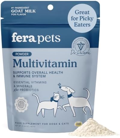 Fera Pets Cat & Dog Multivitamin - Goat Milk Powder Topper, 60 TSP