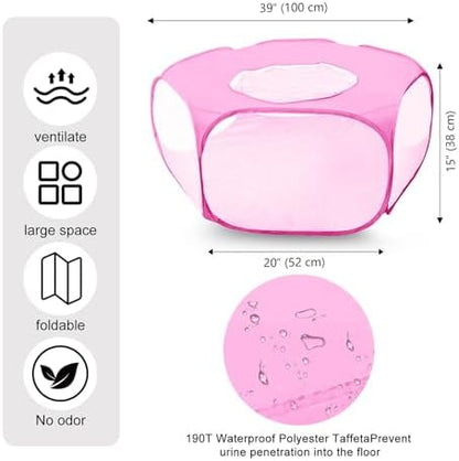 Guinea Pig Playpen with Lid, Breathable Small Animals Playpen with Anti-Escape Cover Portable Kitten Playpen Indoor/Outdoor Yard Exercise Cage House Tent for Hamster Chinchillas Rabbits Bunny