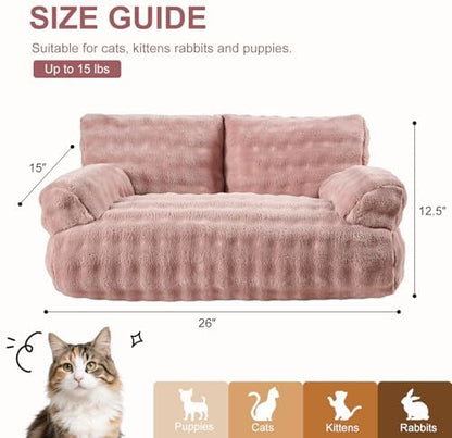 Cat Couch Bed, Cute Pet Sofa for Indoor Cats, 26"x15", Dusty Pink