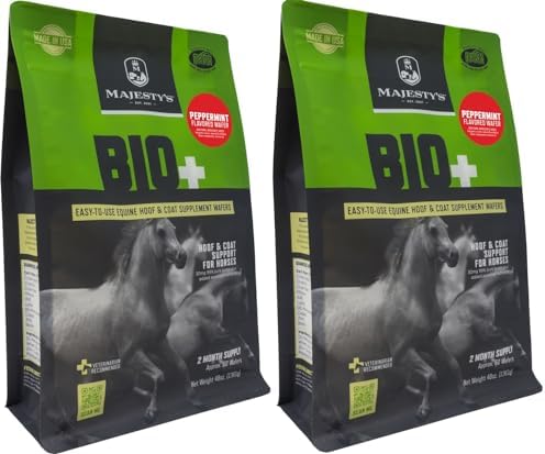 Majesty's BIO+ Biotin Wafers - Horse/Equine Hoof & Coat Support Supplement - Peppermint Flavored Wafers (2 Pack (120 Count Total))