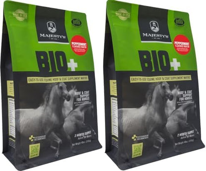 Majesty's BIO+ Biotin Wafers - Horse/Equine Hoof & Coat Support Supplement - Peppermint Flavored Wafers (2 Pack (120 Count Total))
