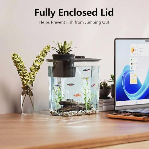 0.8 Gallon Betta Fish Tank Aquarium Starter Kit with Light and Lid(Black)