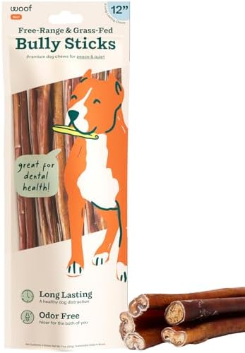 WOOF Bully Sticks Dog Chew Treats, 12 Inch, 5 Count