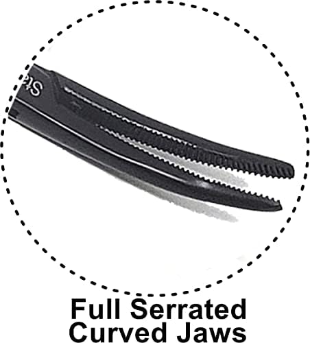 Dog Pet Ear/Nose Hair Puller Grooming Hemostat Locking Forceps Curved Pliers, 5.5" (14cm) Full Serrated Clamps Stainless Steel (All Black)