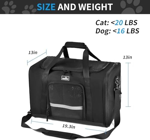 Wakytu Dog Carriers for Small Dogs, Cat Carrier Travel, Expandable, Collapsible, 900D High Density Oxford Cloth, Wear-Resisting, Anti Tearing, Reflective Tape,Safety Lock Zipper