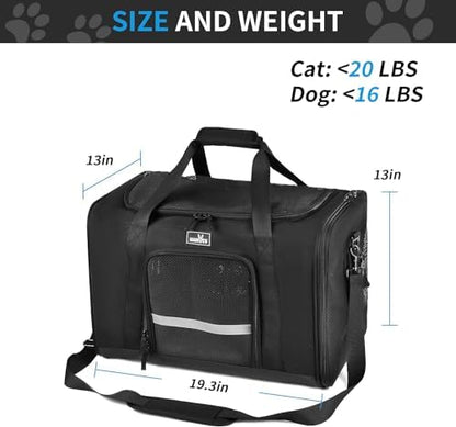Wakytu Dog Carriers for Small Dogs, Cat Carrier Travel, Expandable, Collapsible, 900D High Density Oxford Cloth, Wear-Resisting, Anti Tearing, Reflective Tape,Safety Lock Zipper