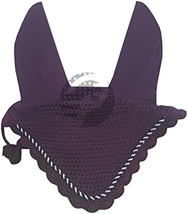 Horse Ear Bonnet Fly Veil Crochet Equestrian with Piping 30 Color Full/COB/Pony (Medium/COB, Berry/Wine)
