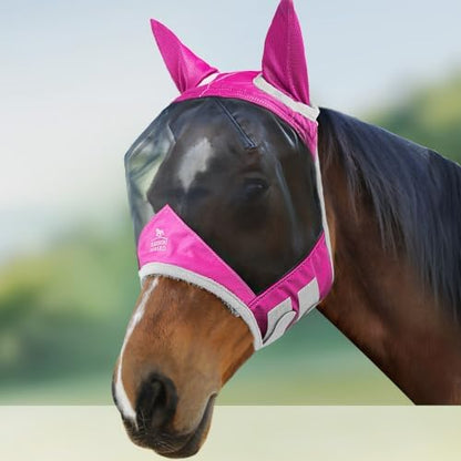 Harrison Howard CareMaster Pro Luminous Horse Fly Mask Standard with Ears UV Protection for Horse Flamingo M Cob