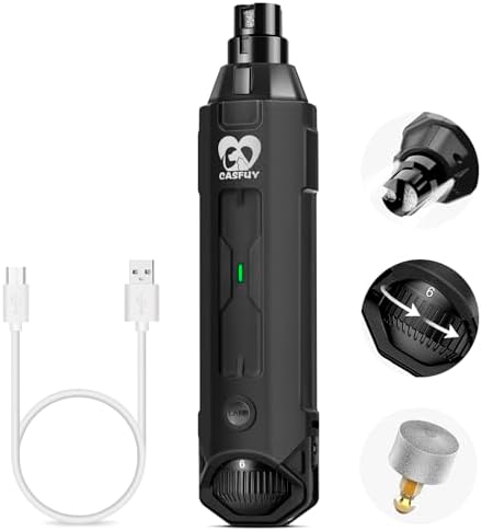 Casfuy 6-Speed Dog Nail Grinder - Newest Enhanced Pet Nail Grinder Super Quiet Electric Dog Nail Trimmer Rechargeable Painless Paws Grooming & Smoothing Tool for Large Medium Small Dogs (Grey)