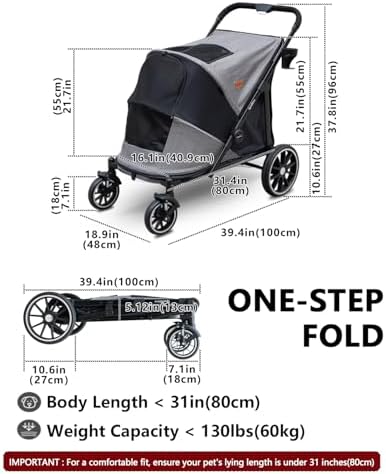 Dog Stroller for Large & Medium Dogs, up to 130 lbs Pet Stroller