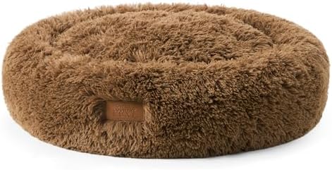 Town & Country Luxe CuddleTown Fuzzy Solid Donut Pet Bed, Soft, Cozy & Calming, Non-Slip Bottom, 100% Machine Washable, Brown, XS 19"x19"x7" Round