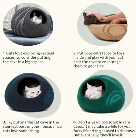 MEOWFIA Cat Cave - Merino Wool Bed for Indoor Cats (Light Gray, Large)