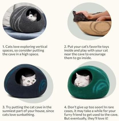 MEOWFIA Cat Cave - Merino Wool Bed for Indoor Cats (Light Gray, Large)