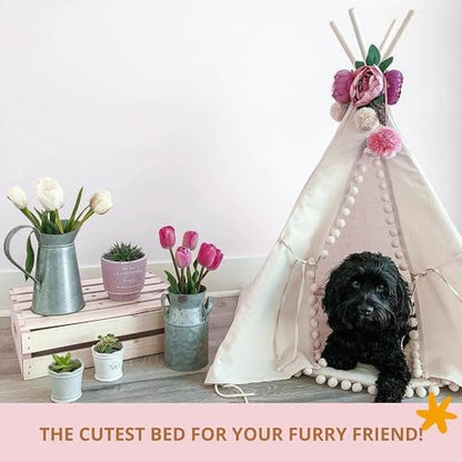 MINICAMP Pet Teepee Bed for Dogs and Cats – Cozy Indoor Dog Tent with Natural Cotton– Luxury Pet House & Hideaway Bed for Small to Medium Dogs, Cats and Other Animals - Made in EU (Medium)